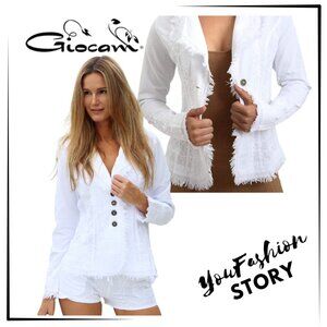 Giocam Hawaii White Cotton Embroidered Fitted Jacket Size L